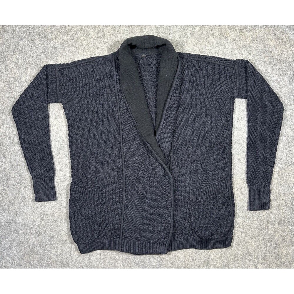 Lululemon Post Practice Cardigan Womens M Black Snap Button Waffle Knit Oversize